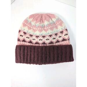 Vince Camuto Knit Brushed Fair Isle Beanie Color Wine Winter Cold Weather Hat